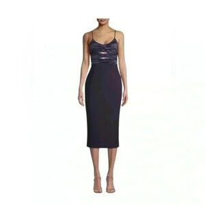 Likely Navy Blue Steph Ruched Satin & Crepe Midi-Dress